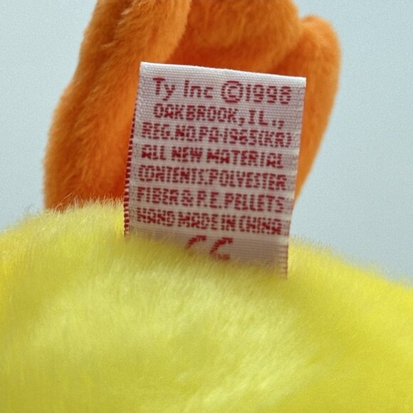 Quackers Duck Yellow Body Orange Beak Feet 1998 10" Vintage TY Beanie Buddy - Picture 10 of 11